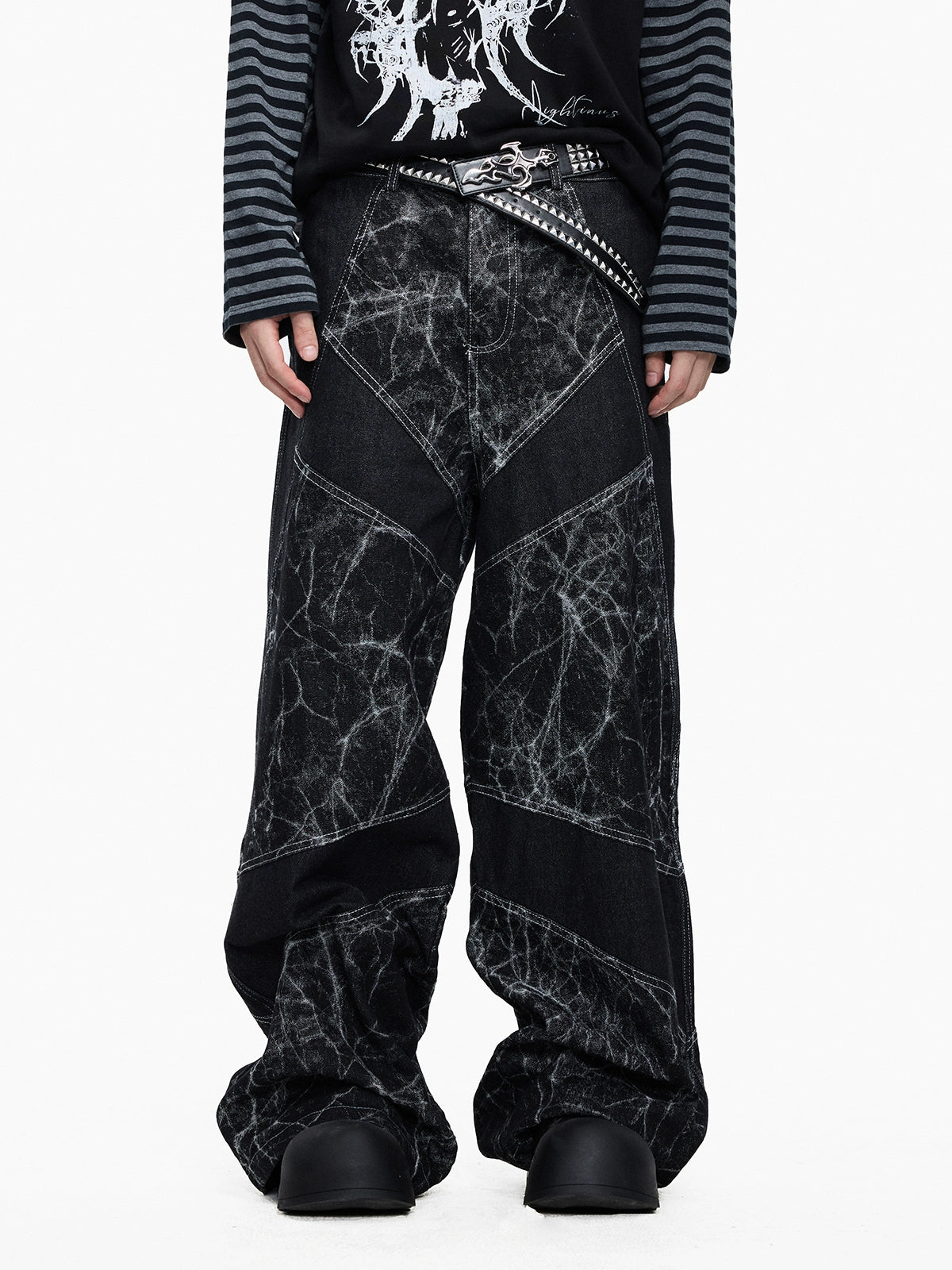 Lightinus Spider Web Stitching Wide-leg Jeans
