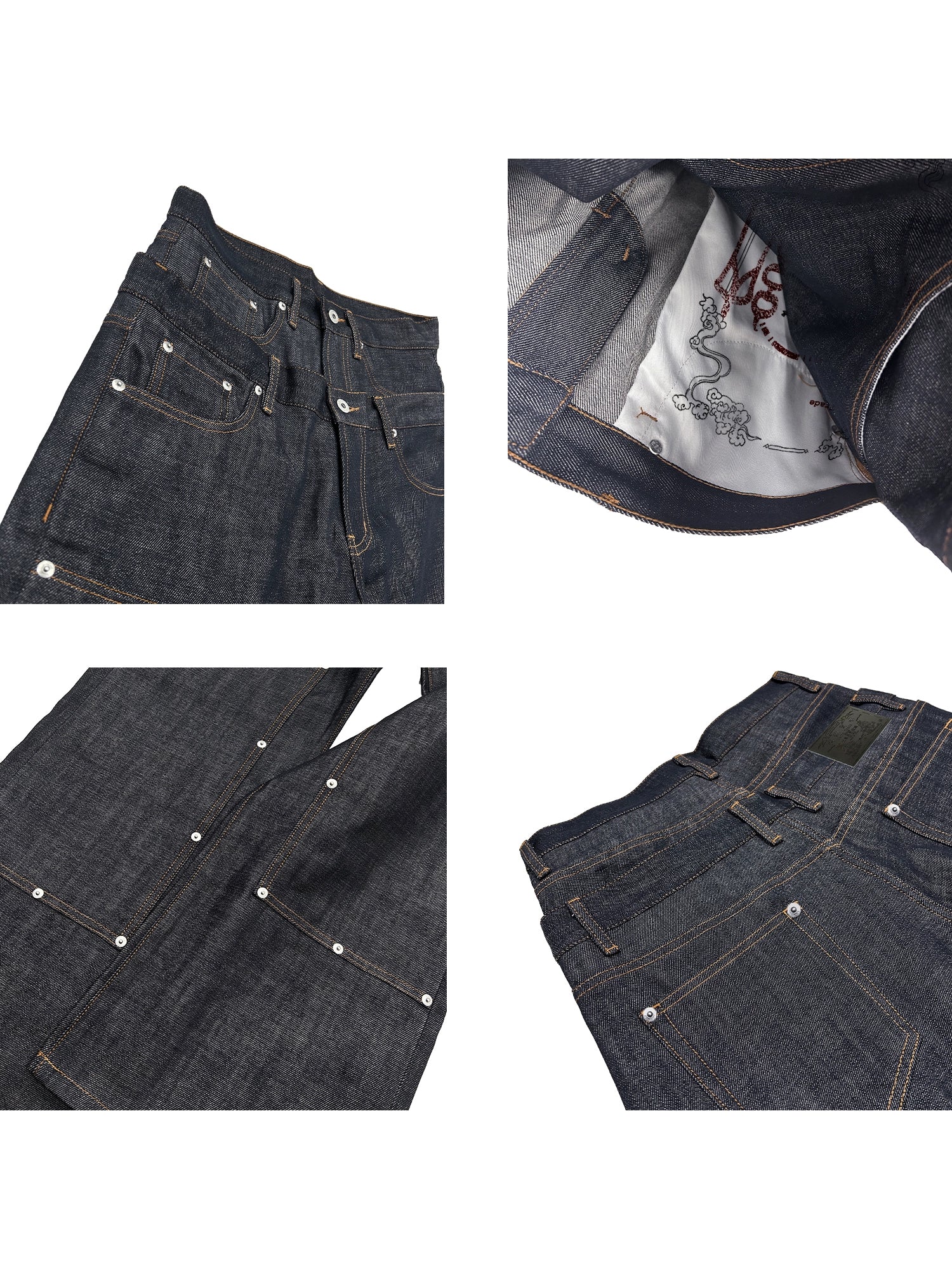 WANNA LAB Original Denim Logging A Word Six or Seven Point Short Trousers