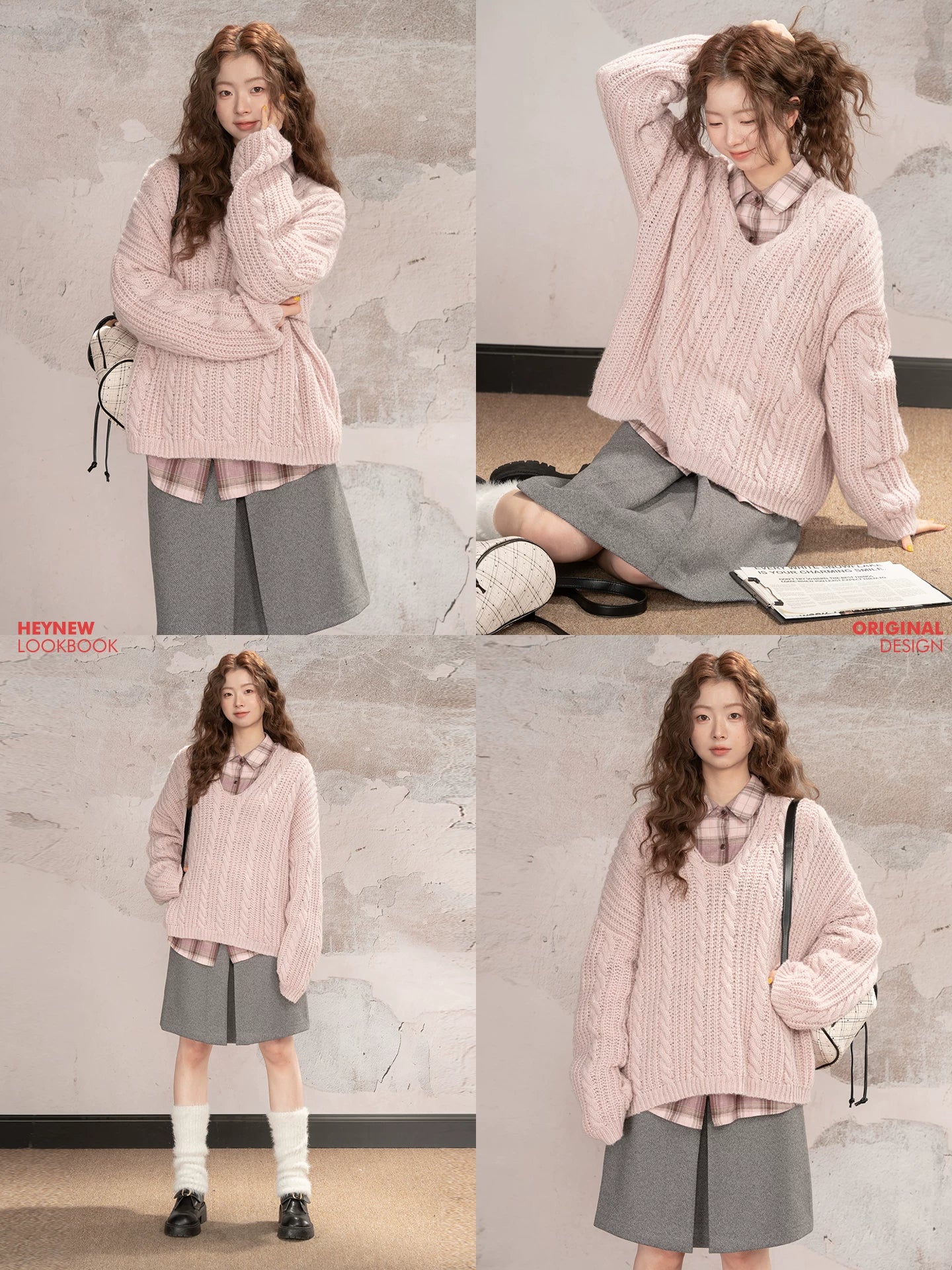 LOVEHEYNEW Twist V-neck Loose and Thin Sweater