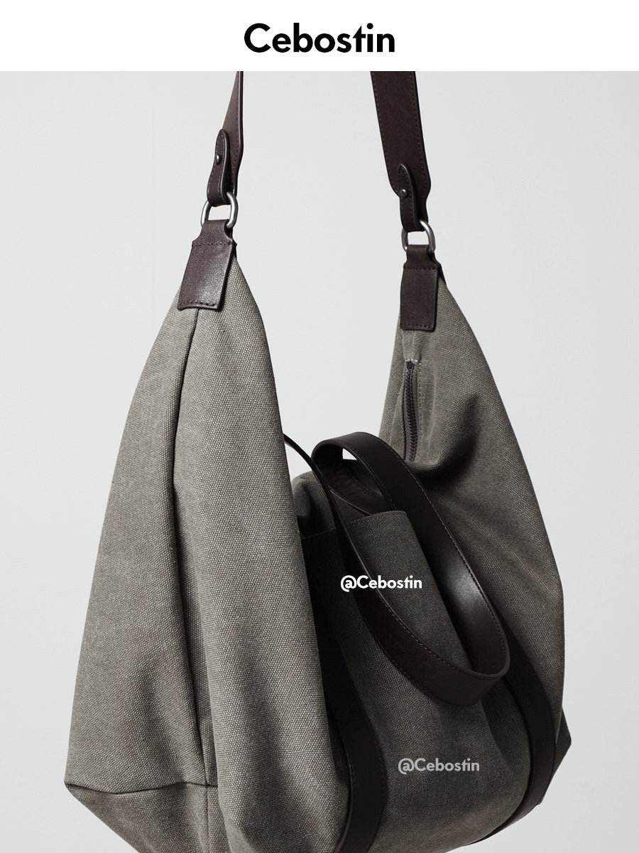 Cebostin Large Capacity Fashion Canvas Contrast Oblique Span Bag