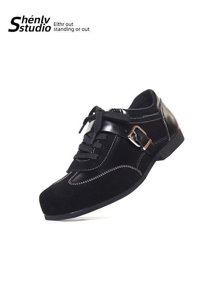 SHENLV STUDIO Retro Casual Shoes Thin Sole Square Head Small Leather Shoes