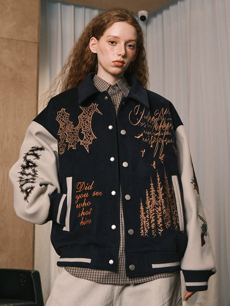 MATCHA STORY Embroidered Baseball Jacket