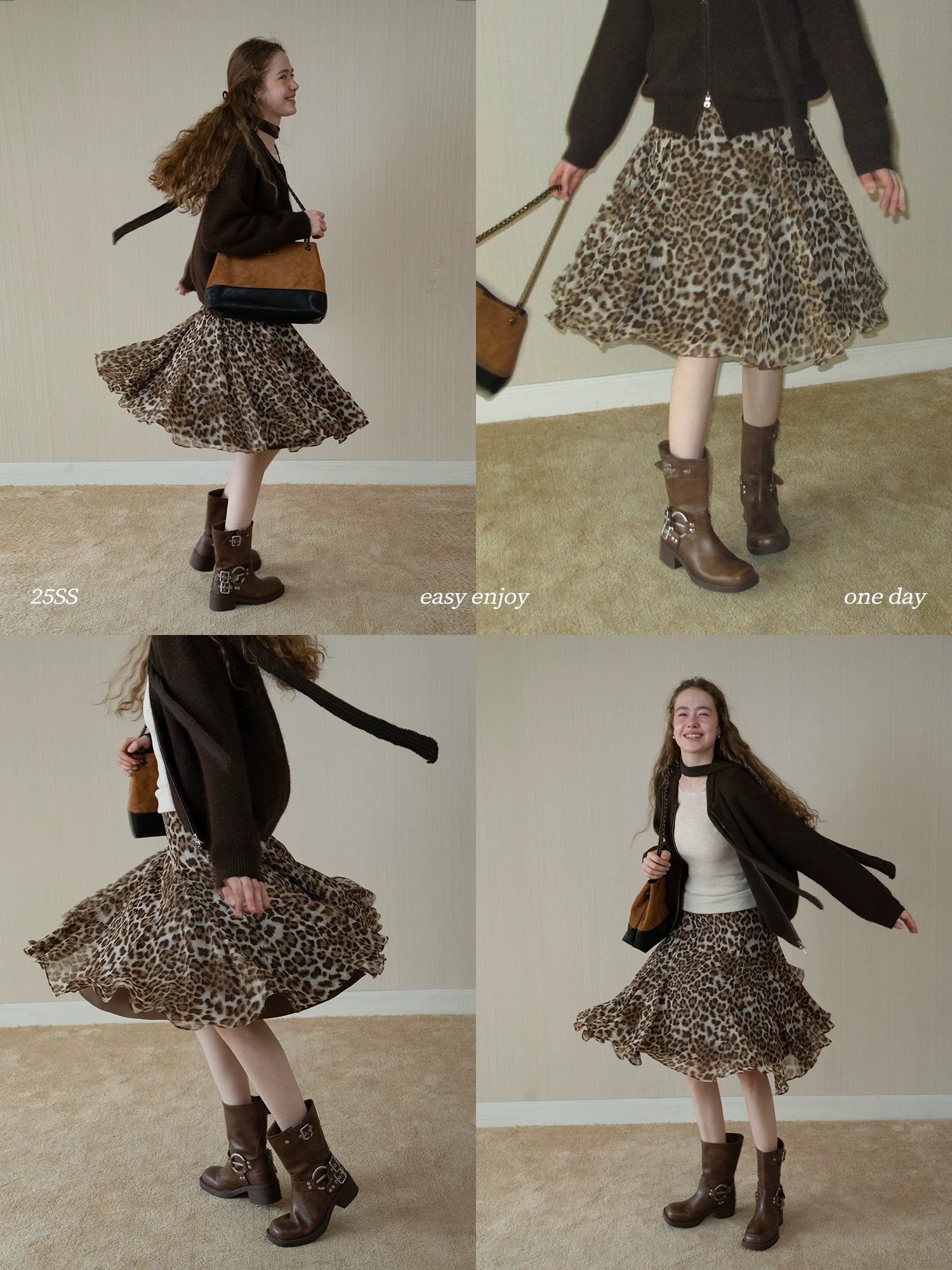 EGGKA High Waist Leopard Print Drape Skirt