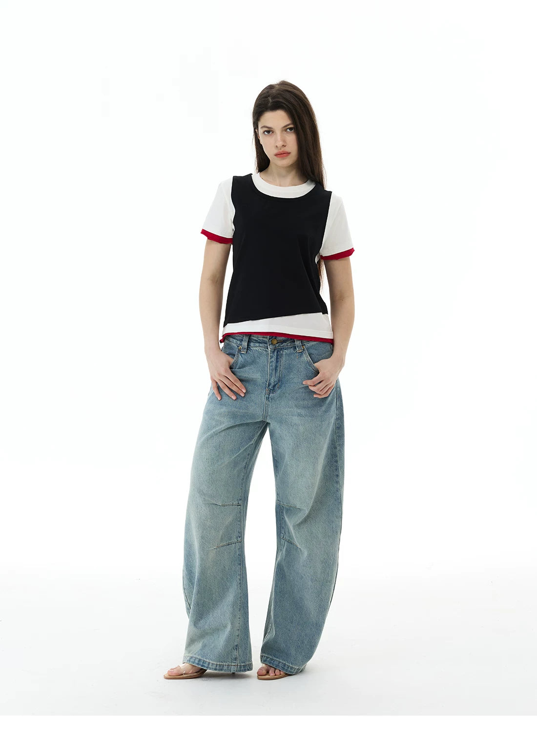 WLNEXT Retro Sports Fake Two Casual Tee