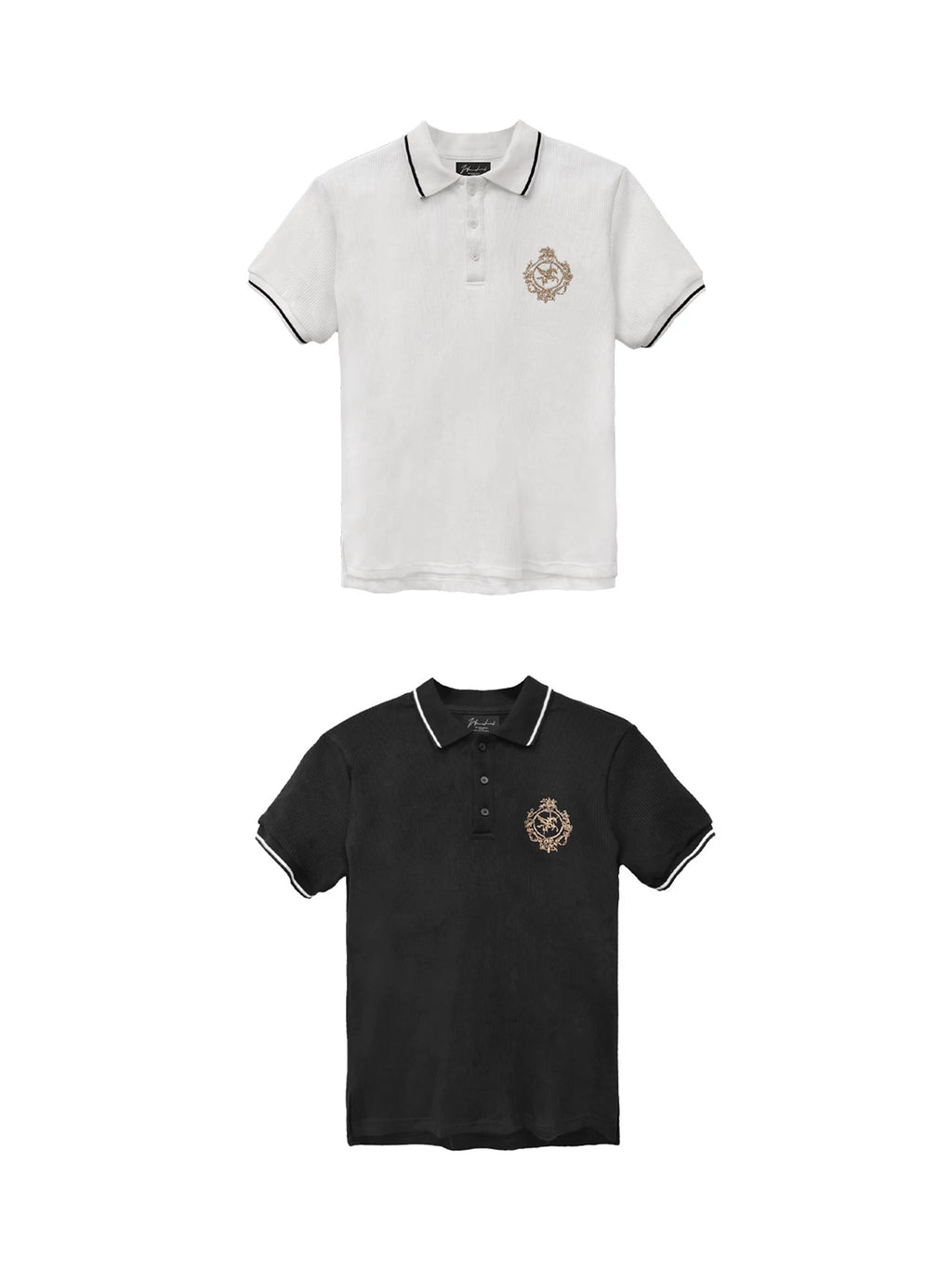 WANNA LAB Badge Embroidered Front Shoulder Polo Tee
