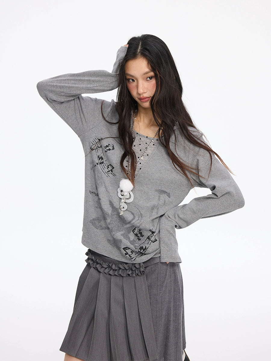 MOMSAYCAN Loose Polka Dot Fake Two-piece Hooded Short Sleeve