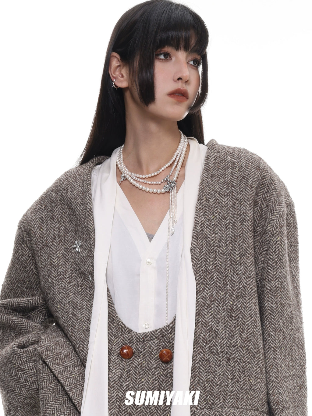 SUMIYAKI Vintage Maillard Pearl Multi-layer Necklace