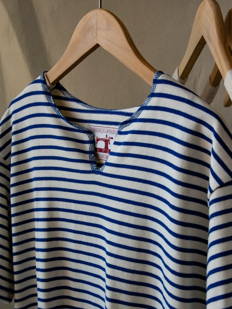 PrintAce Retro V-neck Blue and White Striped Tee