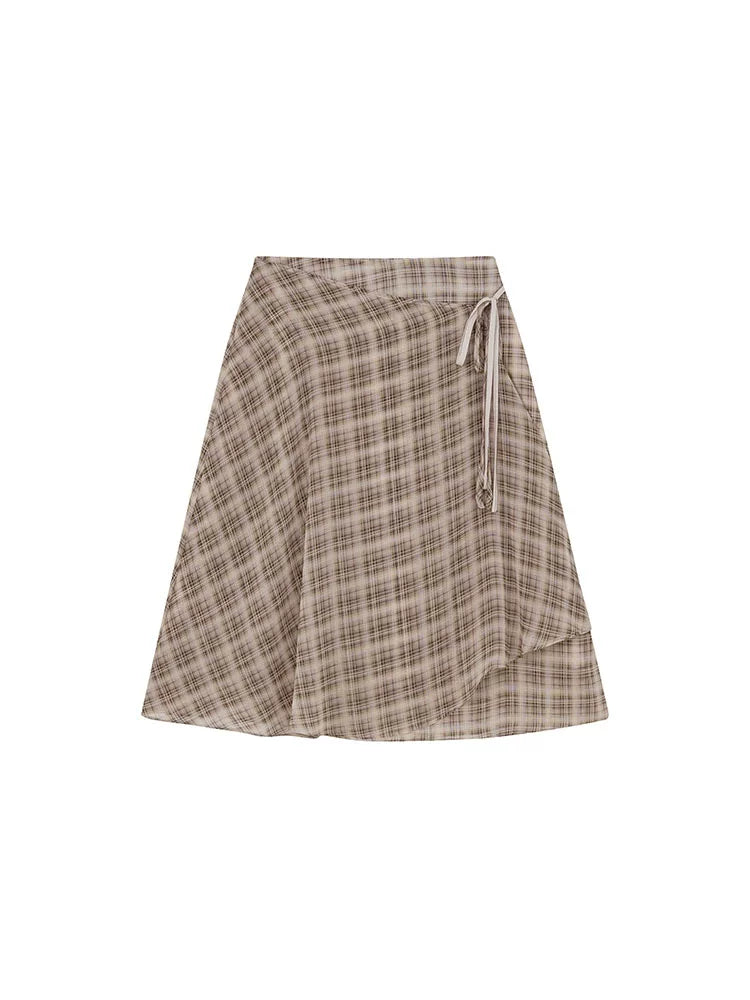 KANO Vintage Chiffon Plaid Irregular Half Skirt