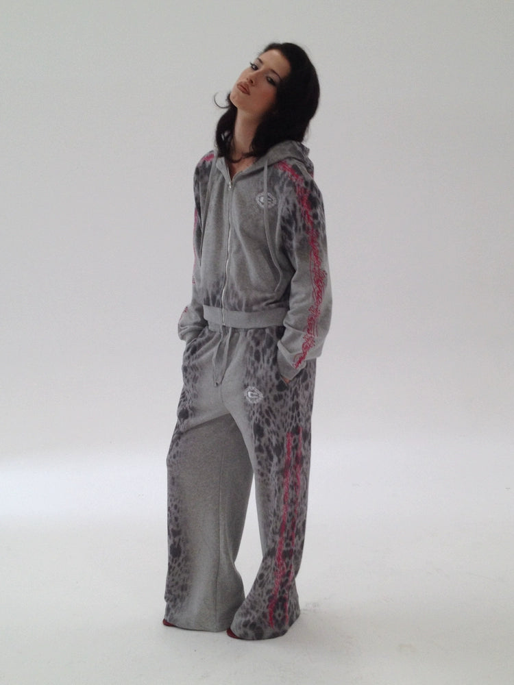 CHAI Leopard Print Direct Injection Star Logo Embroidery Print Sports Suit