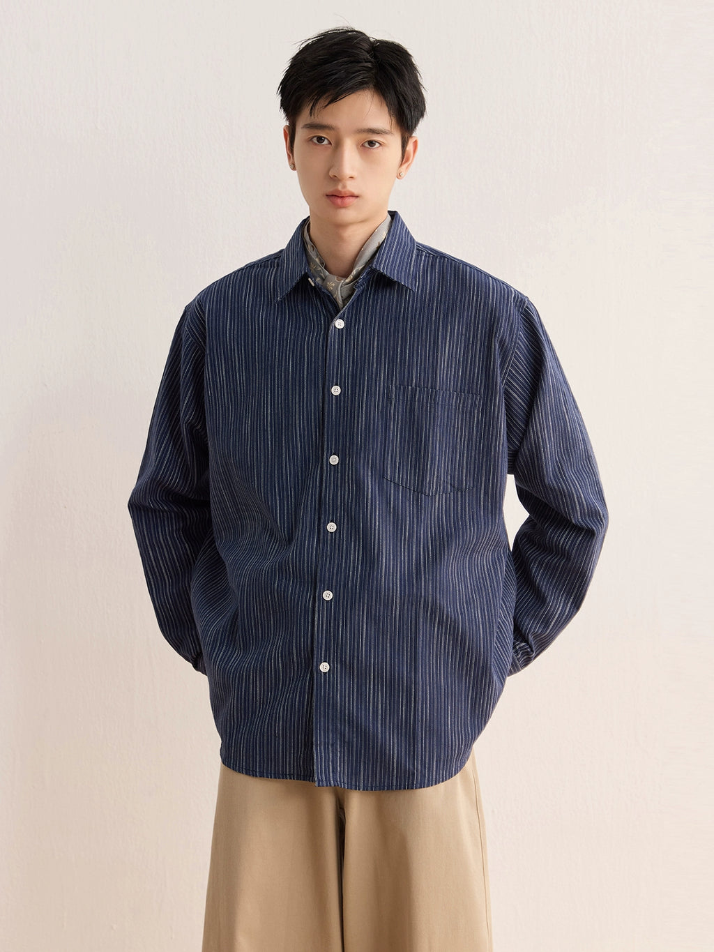 CARPEM Loose Simple Striped Retro Long Sleeve Shirt