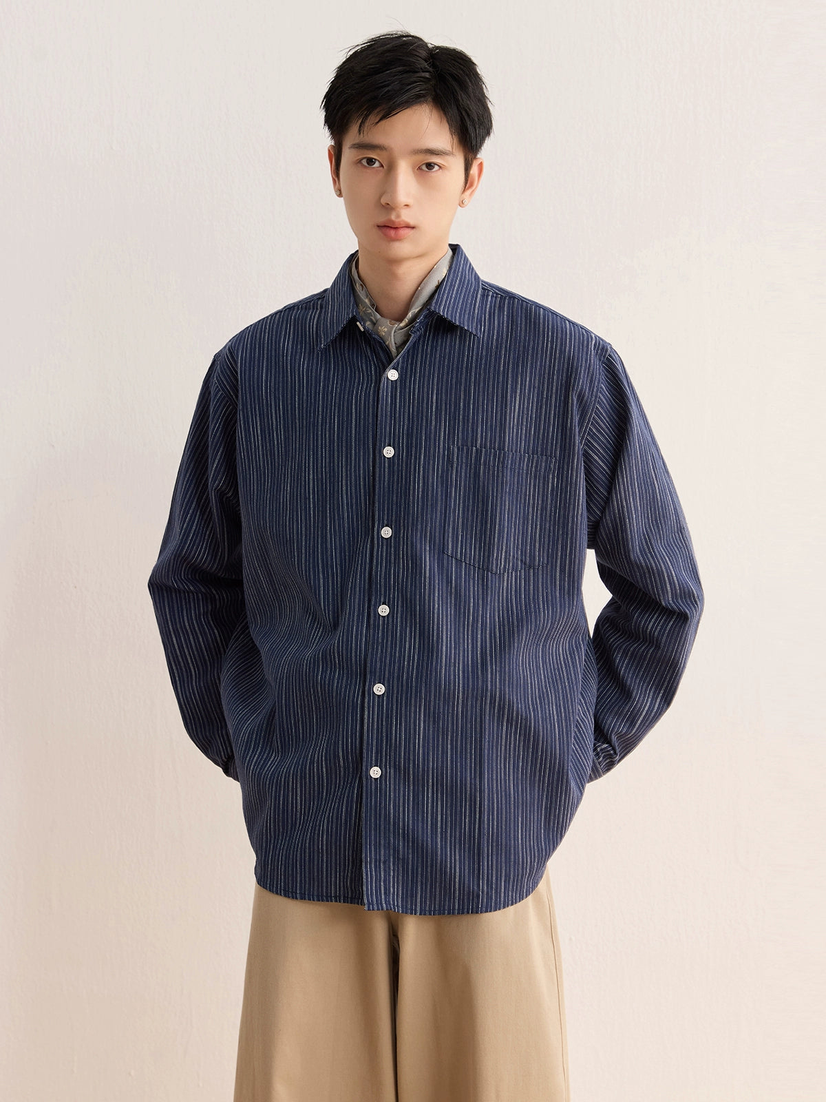 CARPEM Loose Simple Striped Retro Long Sleeve Shirt