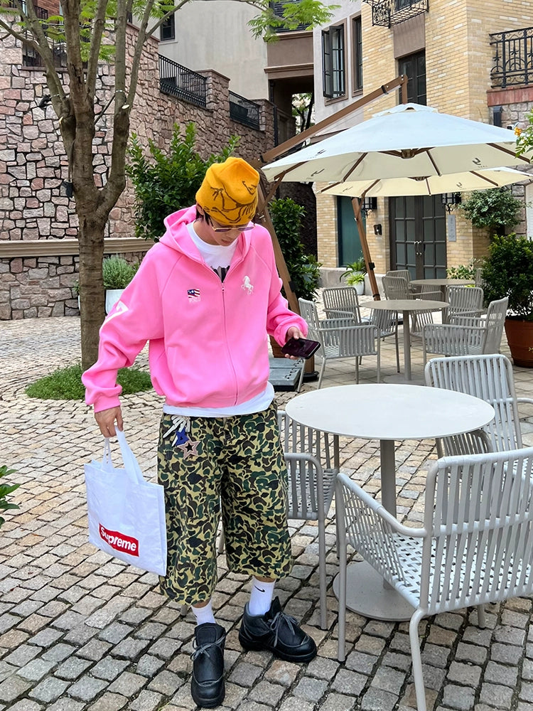 EAHO Dopamine Digital Printed Rough Sleeve Hooded Sweater