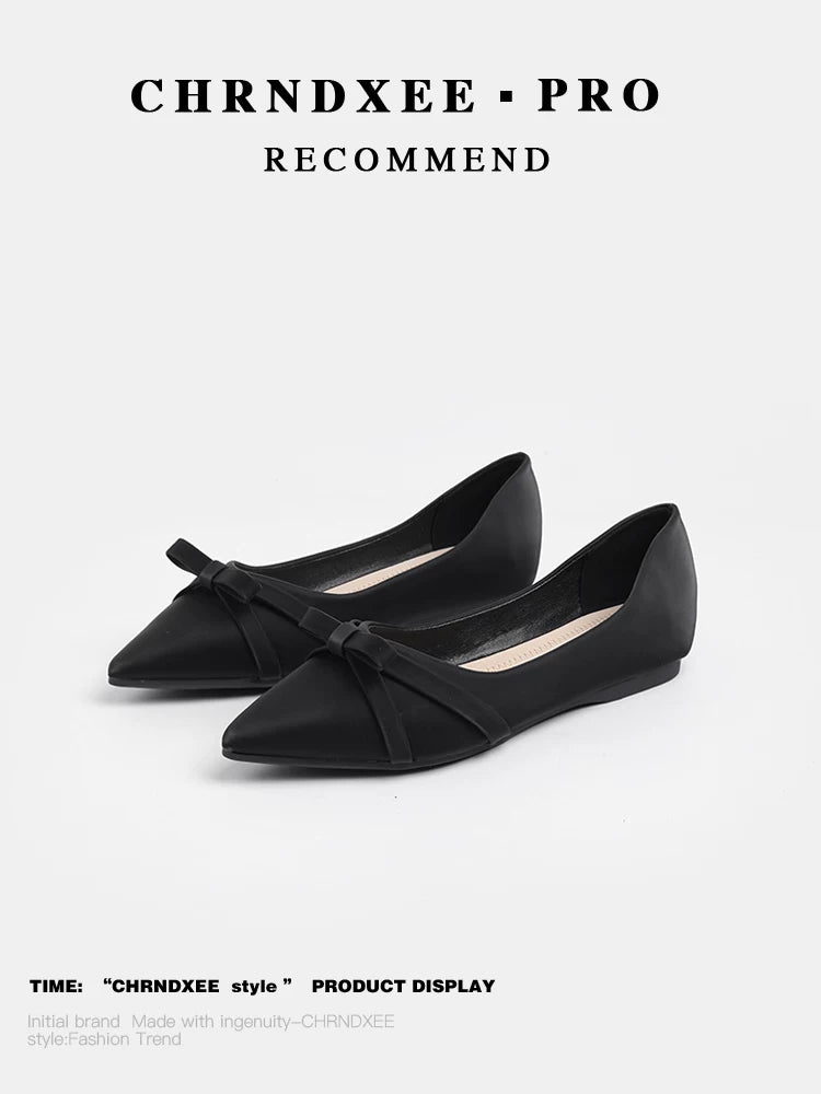 CHRNDXEE Simple Sweet Bow Retro Single Shoes
