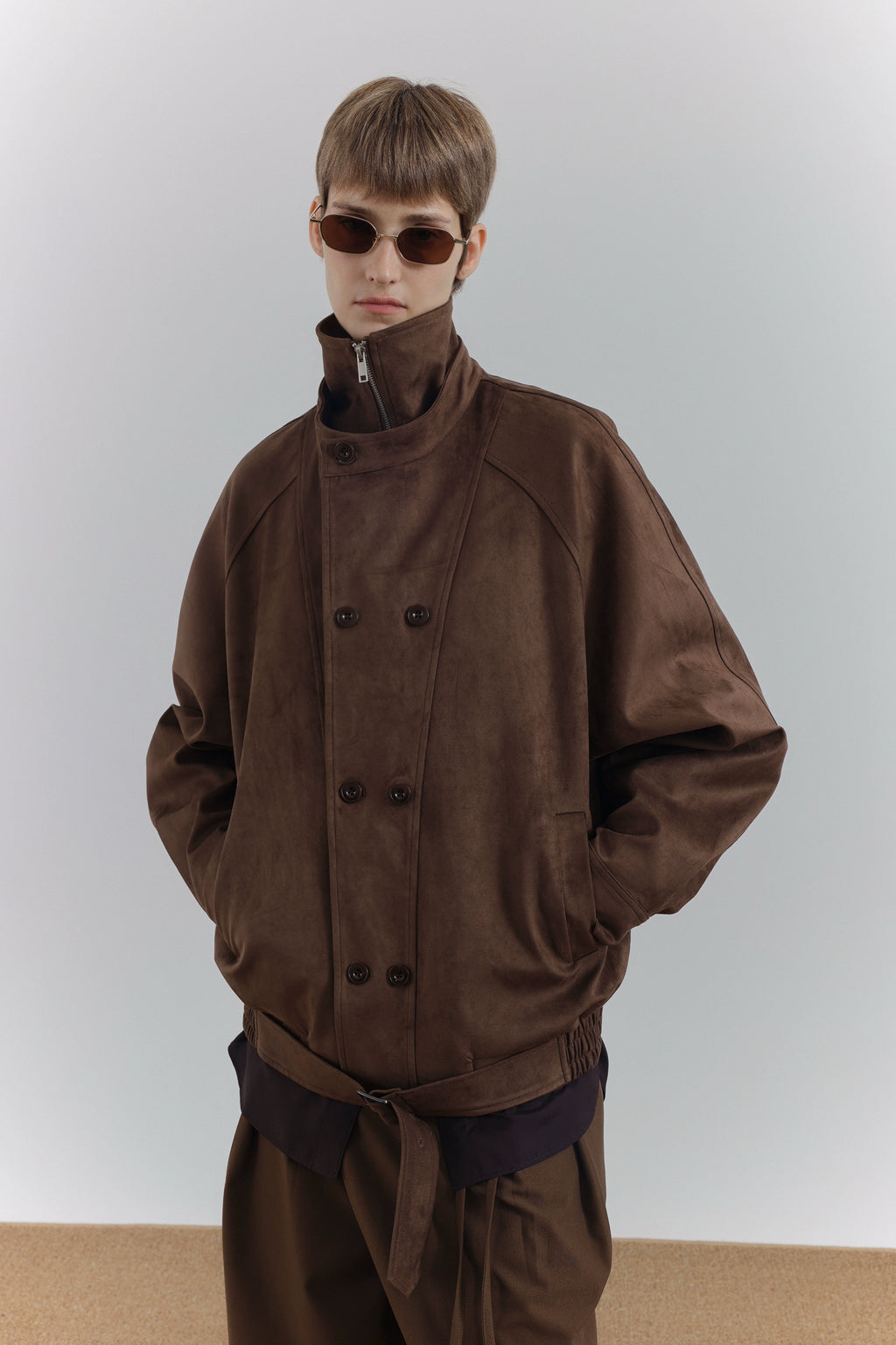 COLN Suede Double-neck Double-breasted Jacket