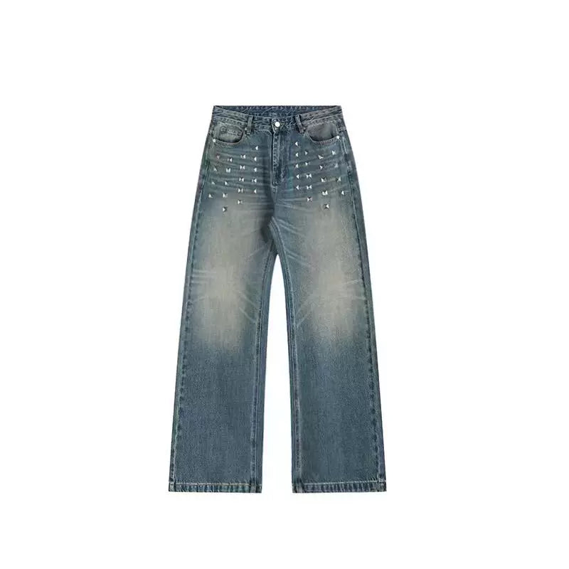 No E Mosen Square Stud Loose Straight Jeans