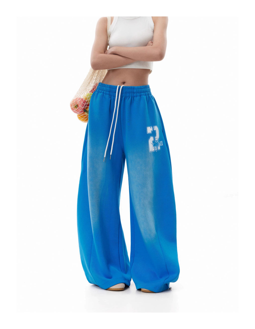 BTSG washed gradual blue wide-leg drawstring sweatpants