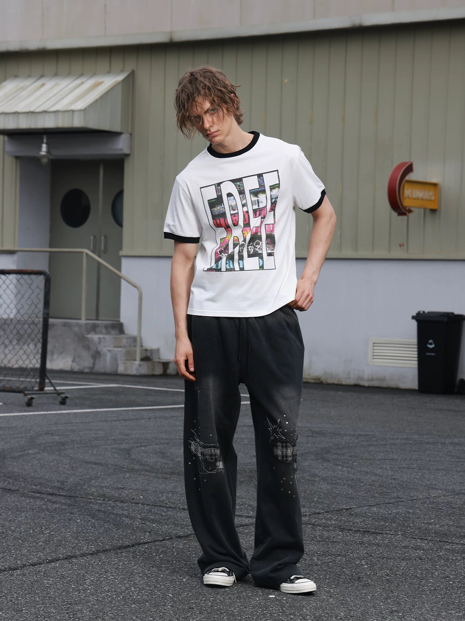 SAXGENWON Contrast Splicing Front Shoulder Tee