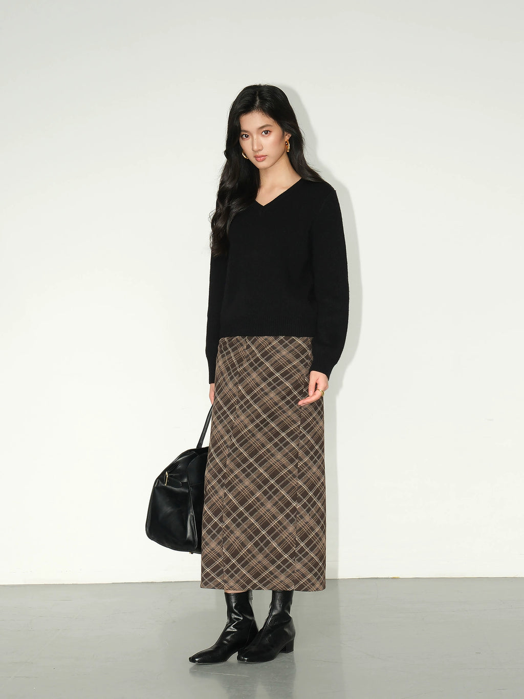 NEVA HU Vintage High Waist Plaid Skirt