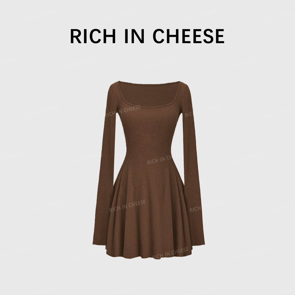 RICH IN CHEESE Knitted Waist Slim Dress