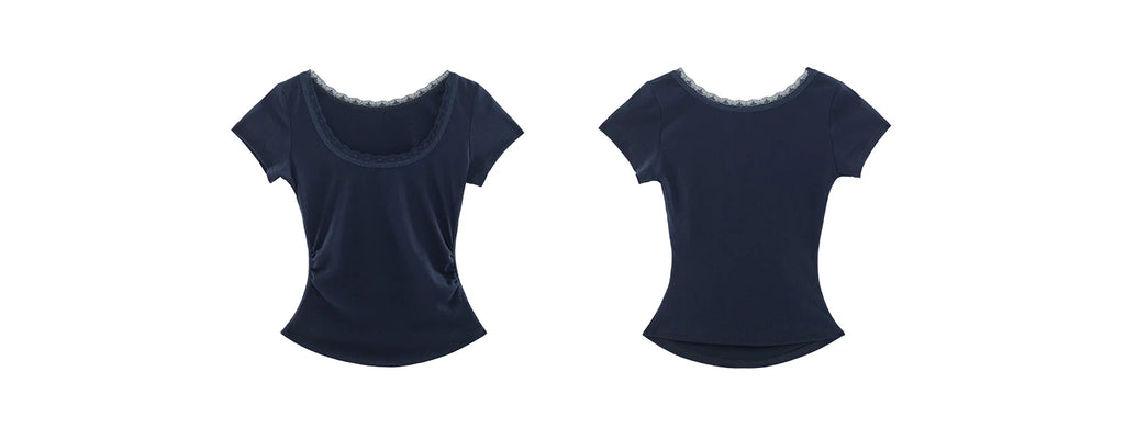 Audwyn Crew Neck Lace Stitching Slim Tee