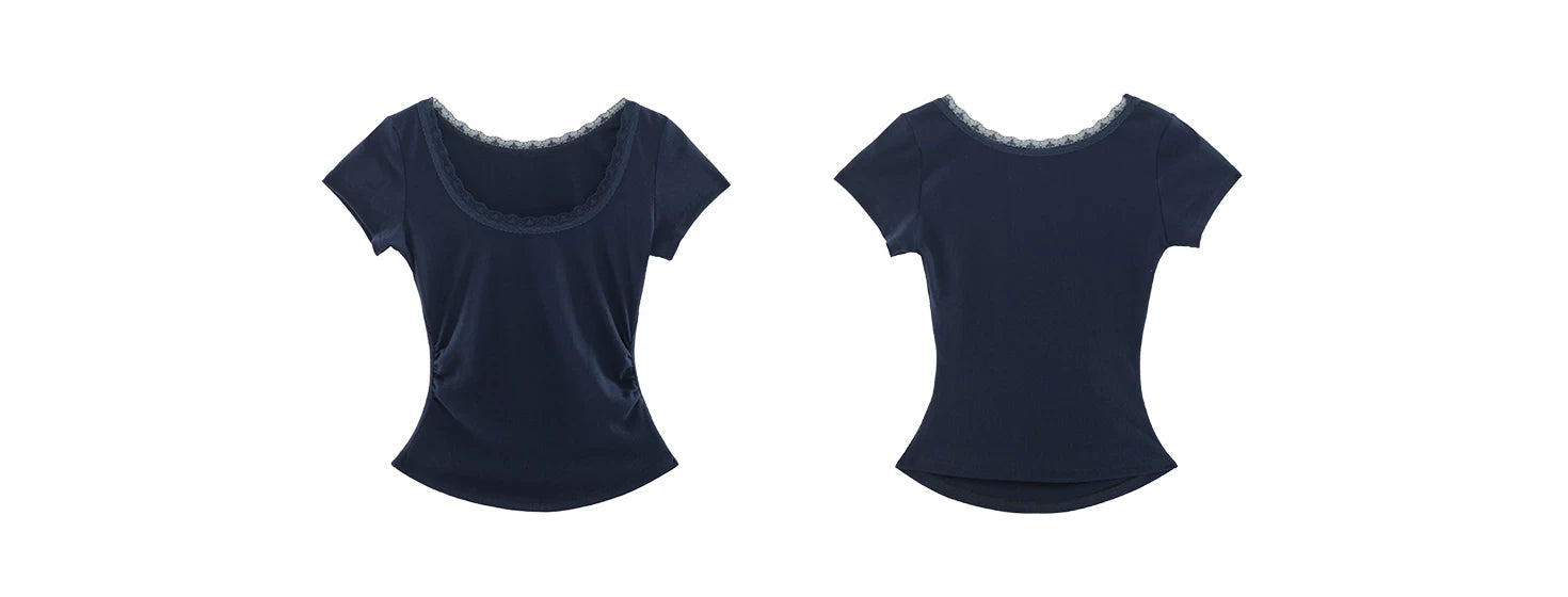Audwyn Crew Neck Lace Stitching Slim Tee