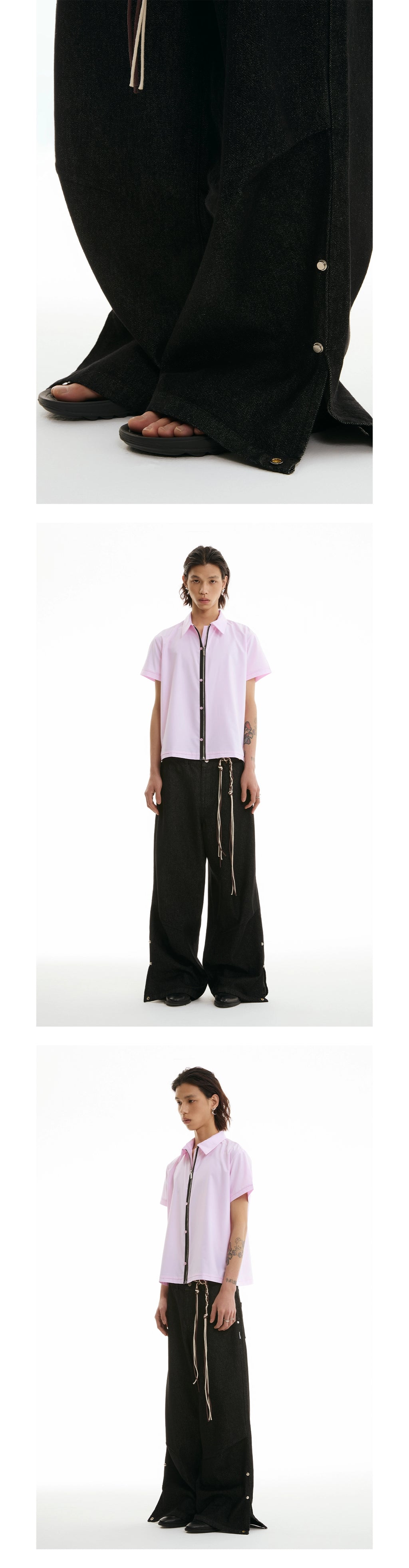 FUNKYFUN Adjustable Fold Pants Wide Straight Jeans