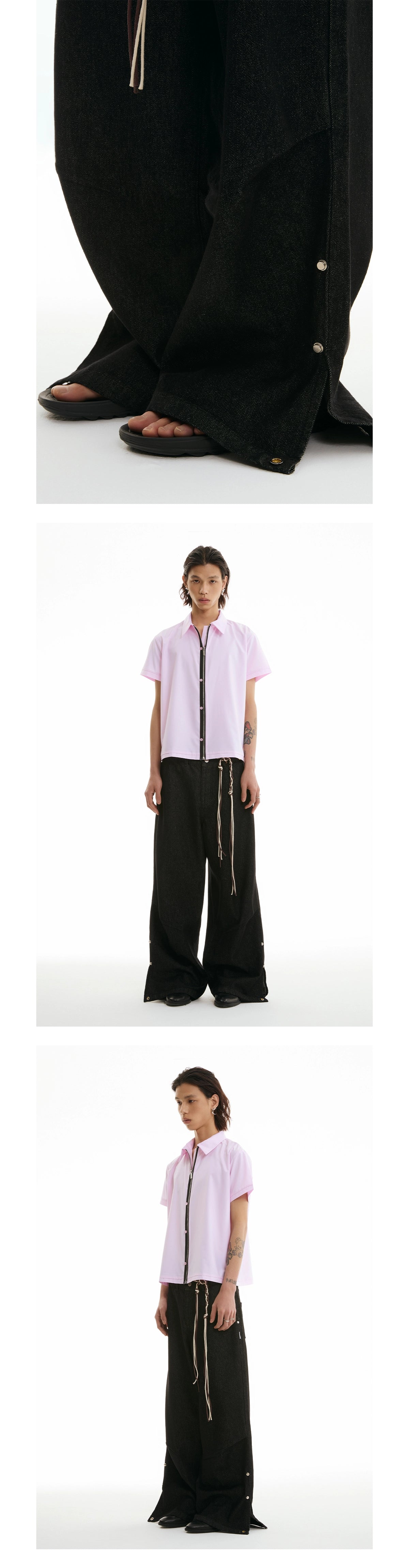 FUNKYFUN Adjustable Fold Pants Wide Straight Jeans