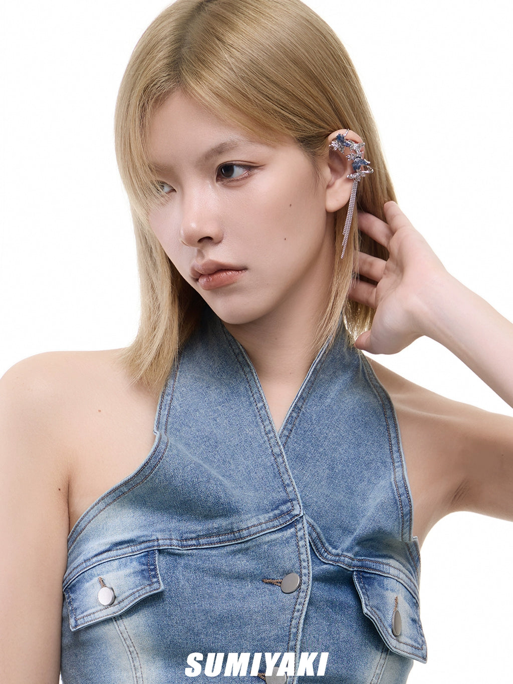 SUMIYAKI Multi-layer Broken Diamond Butterfly Fringed Ear Clips