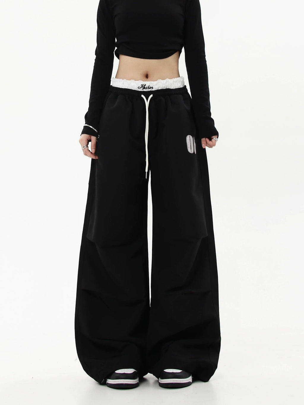 BLACKLISTS Vintage Double-waist Lace-stitched Slacks