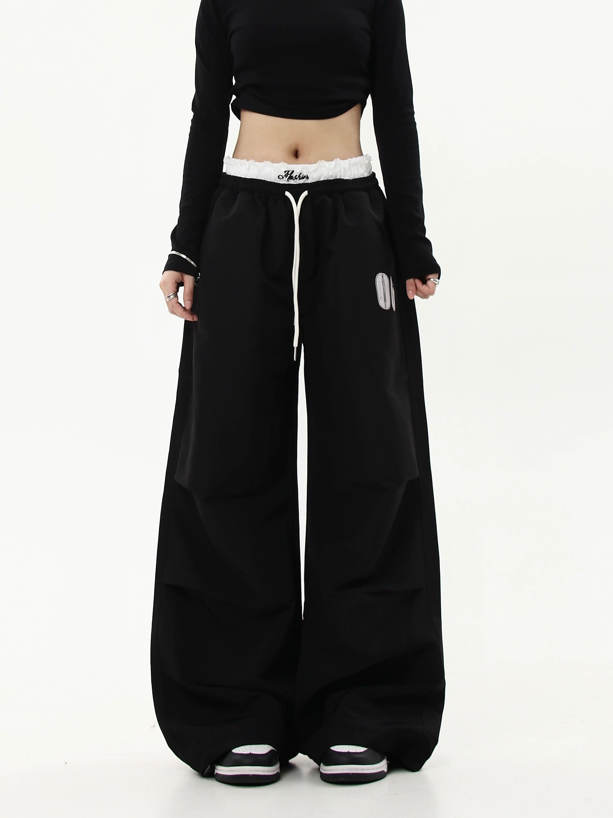 BLACKLISTS Vintage Double-waist Lace-stitched Slacks