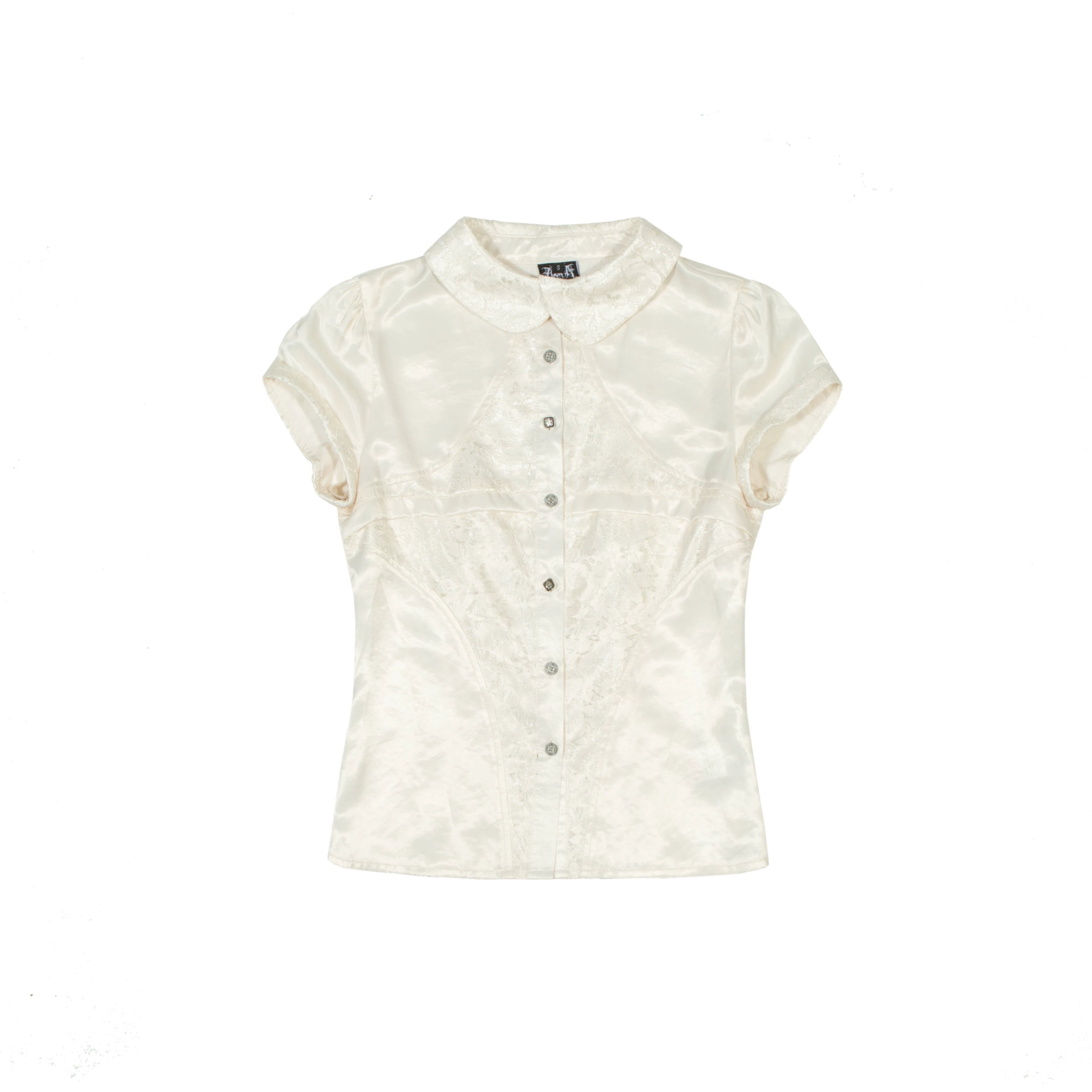 ARIADNAw Satin Lace Stitched Slim-fit Shirt