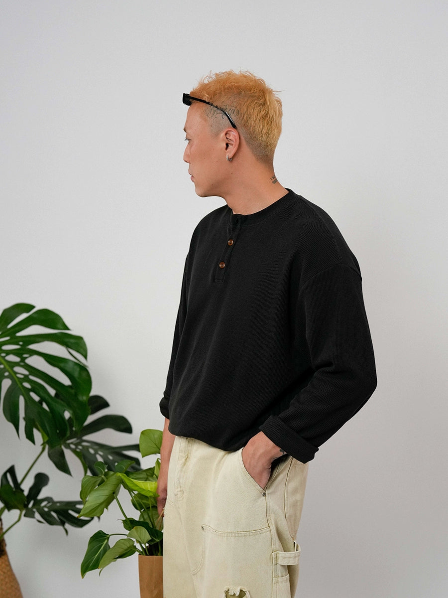 O3PARK Japanese Casual Collarless Polo Shirt