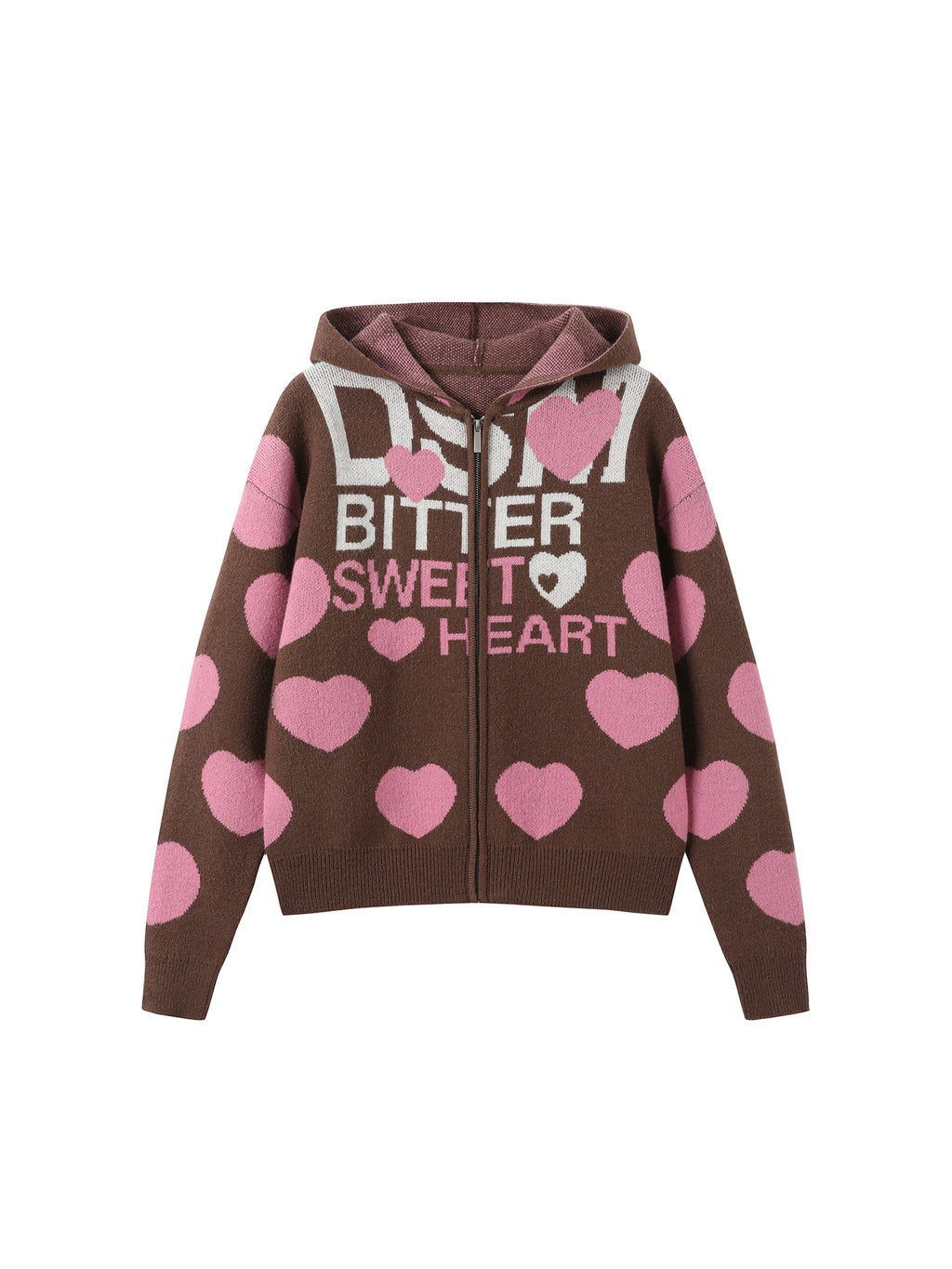 DONSMOKE Love Print Soft Waxy Lazy Contrasting Color Knitted Zipper Jacket