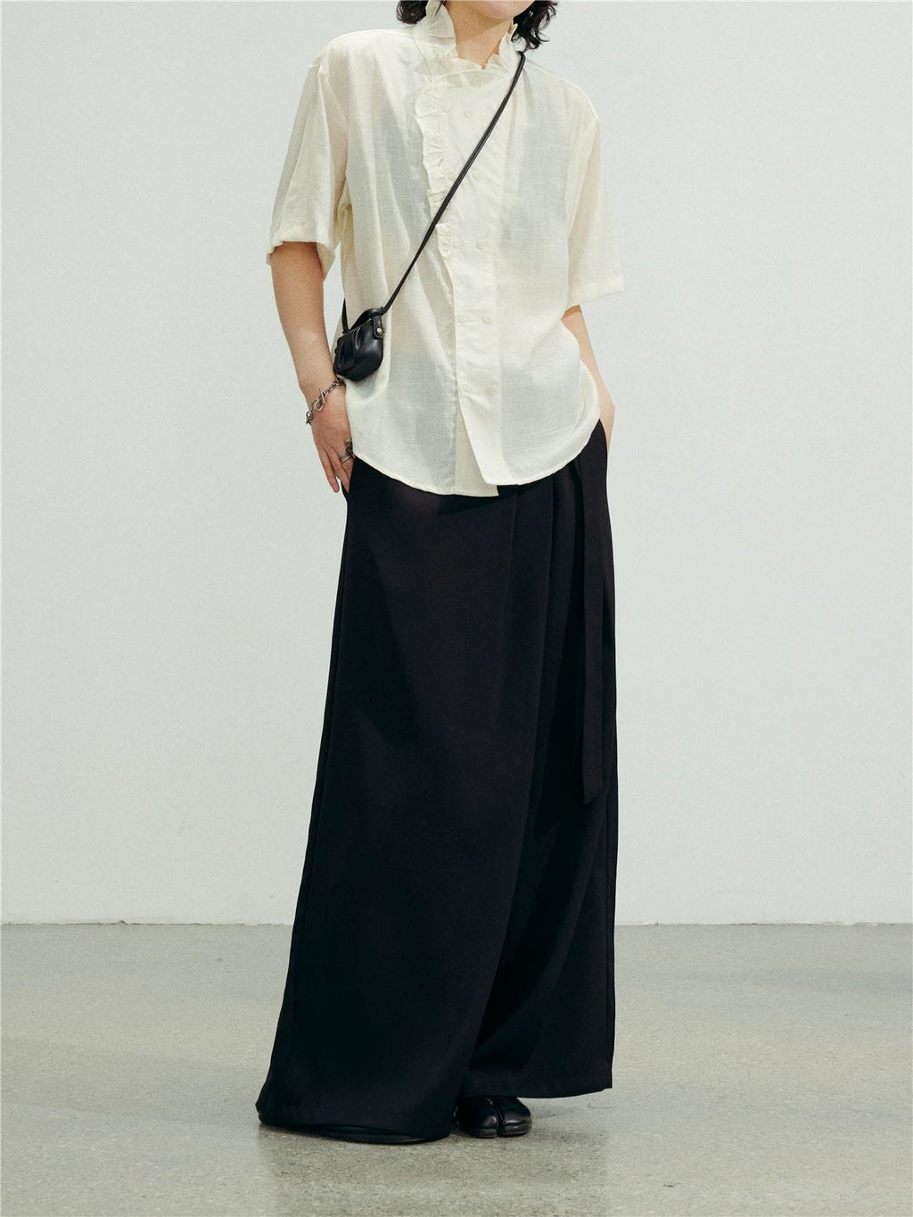 SUNYVONNE Irregular Diagonal Button, High-waisted Lace-up Casual Suit Pants