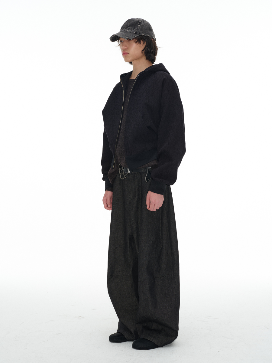 JCAESAR Jacquard Texture Short Wide Shoulder Sleeve Jacket
