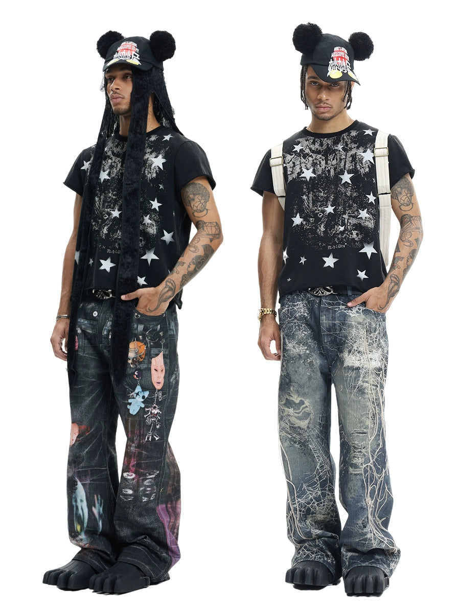 DND4DES Star Printed Curled Wrap Tee