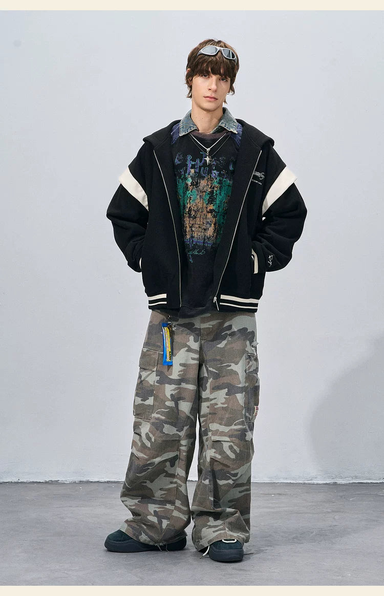 BJHG Corduroy Contrast Fake Two-piece Hooded Jacket