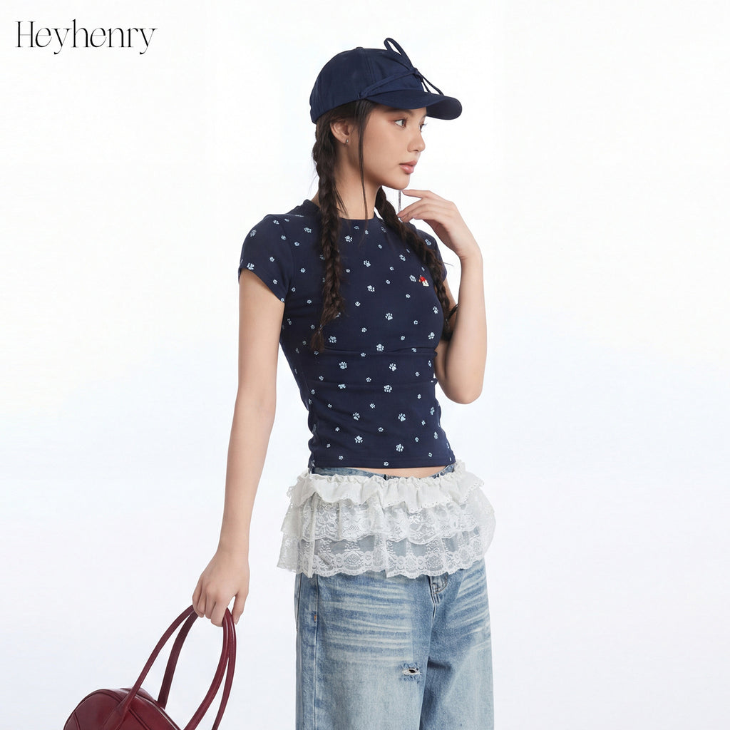 HeyHenry Puppy Footprint Front Shoulder Slim Tee