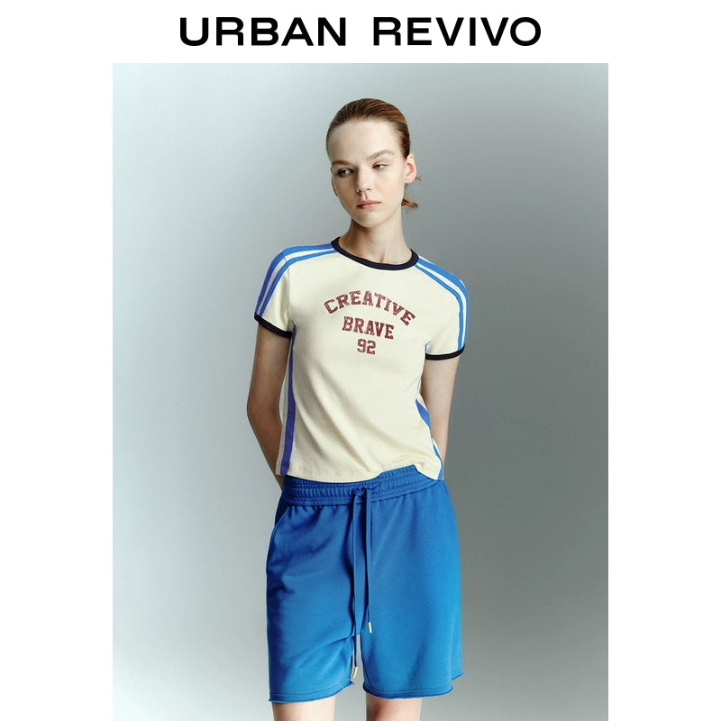 URBAN REVIVO-style Retro Contrasting Color Letter Short-sleeved T-shirt