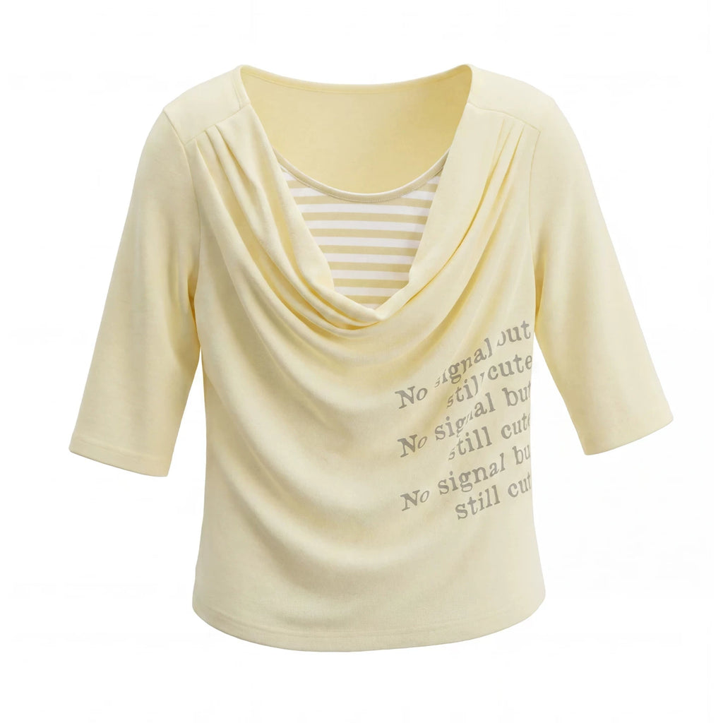 JIKOO Fake Two-piece Striped Splicing Slim Tee
