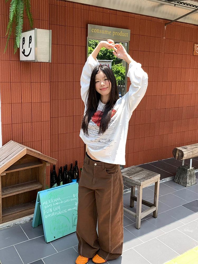 EAHO Retro Bright Line Design Star Rivet Jeans