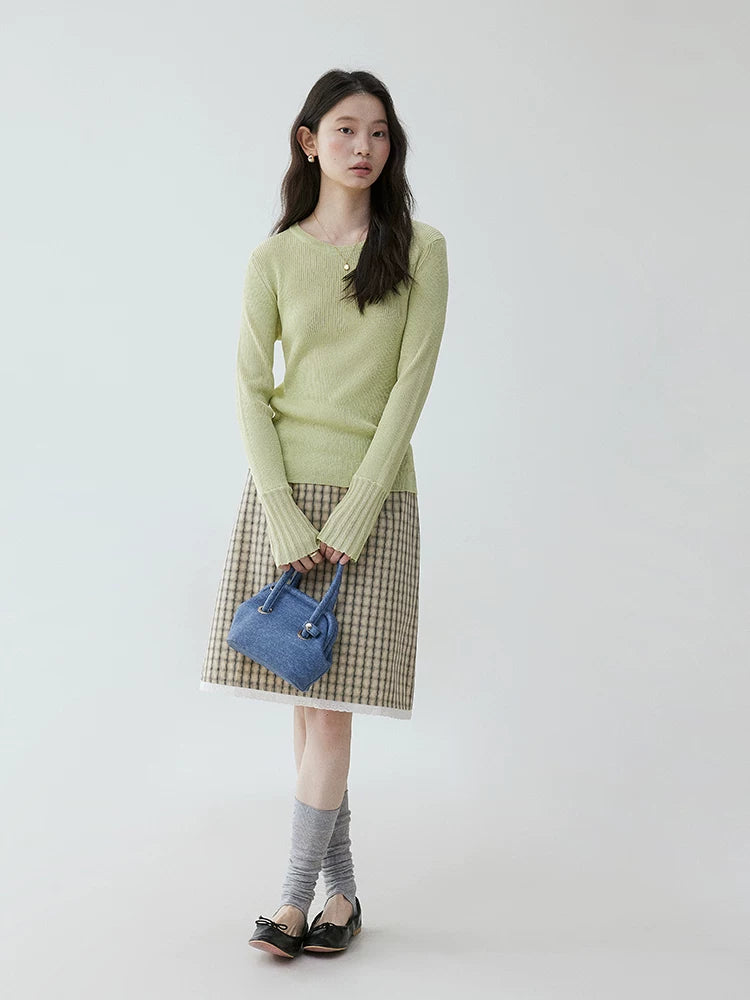 VOOE Round Neck Simple Casual Knitted Long Sleeves