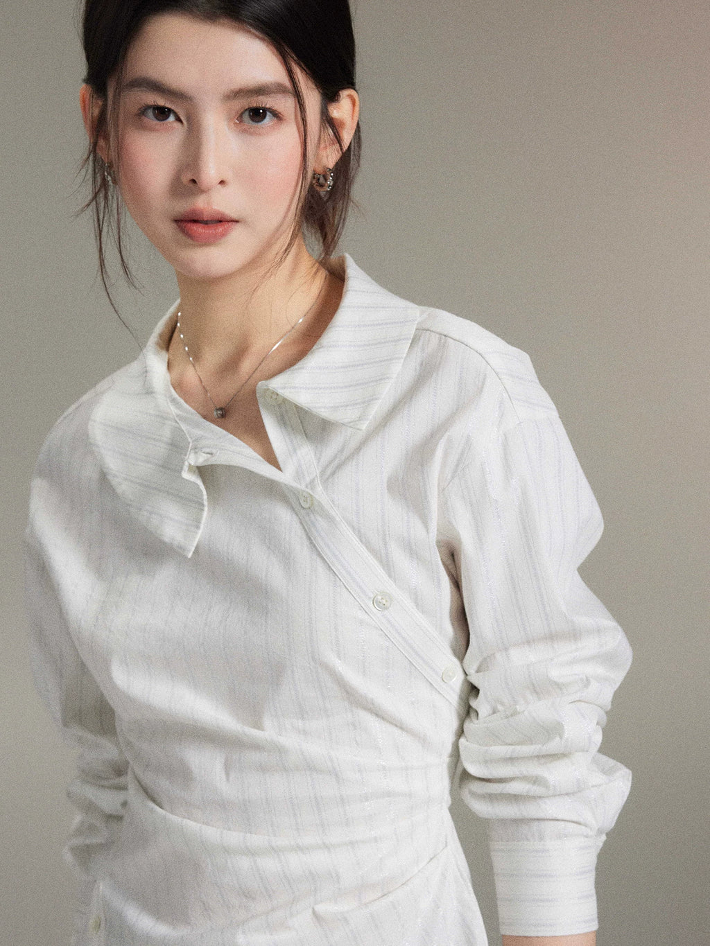 TYANG Irregular Waist Striped Shirt