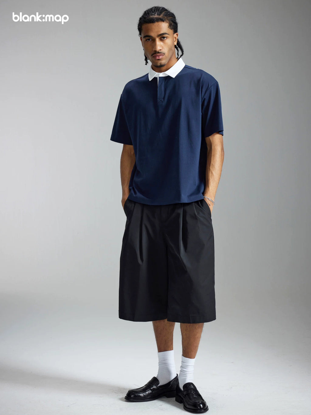 Blank Map Casual Pleated Loose Six-point Trousers