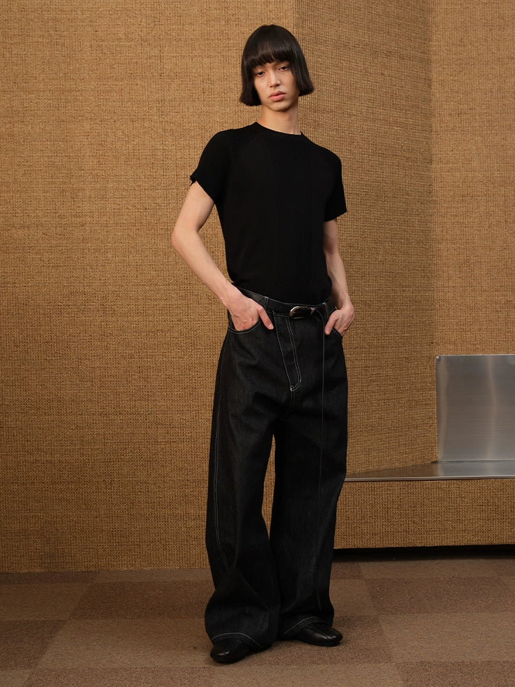 JCAESAR DENIMS Slant Placket Slightly Pulled Scimitar Jeans