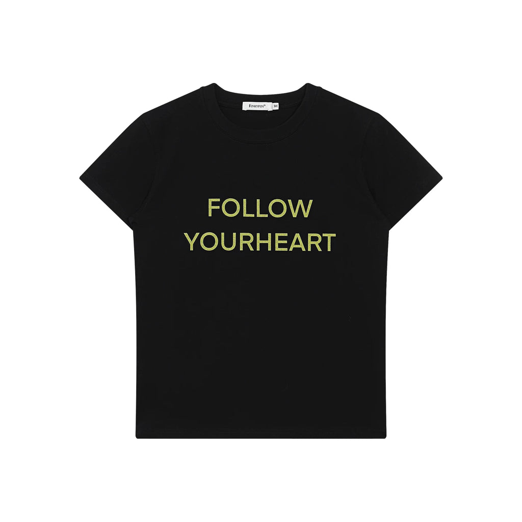FUNKYFUN Retro Contrasting Color Slogan Simple Tee