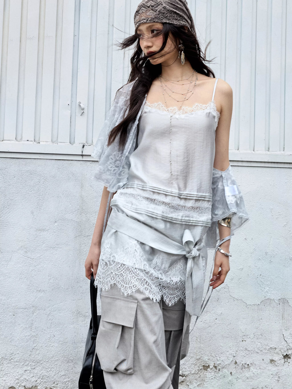 JNYLON Versatile Lace Patchwork Satin Camisole