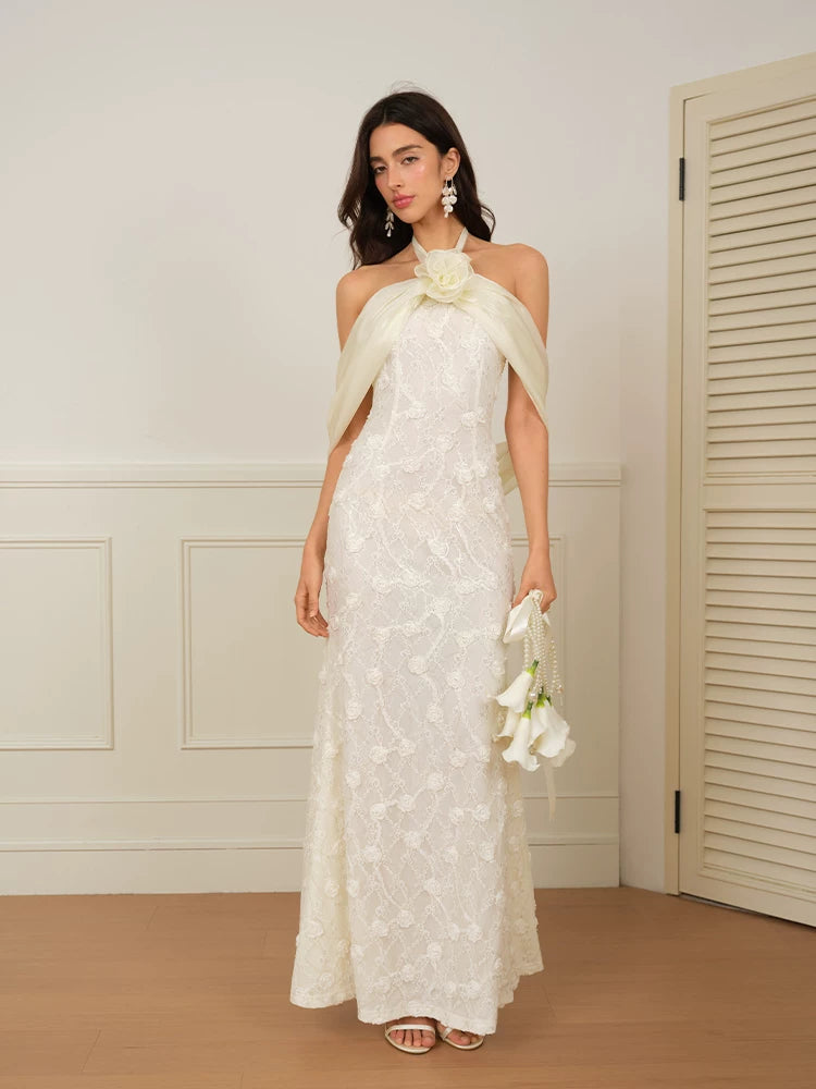 J TheChosen Lace Sequin Streamer Neck Dress
