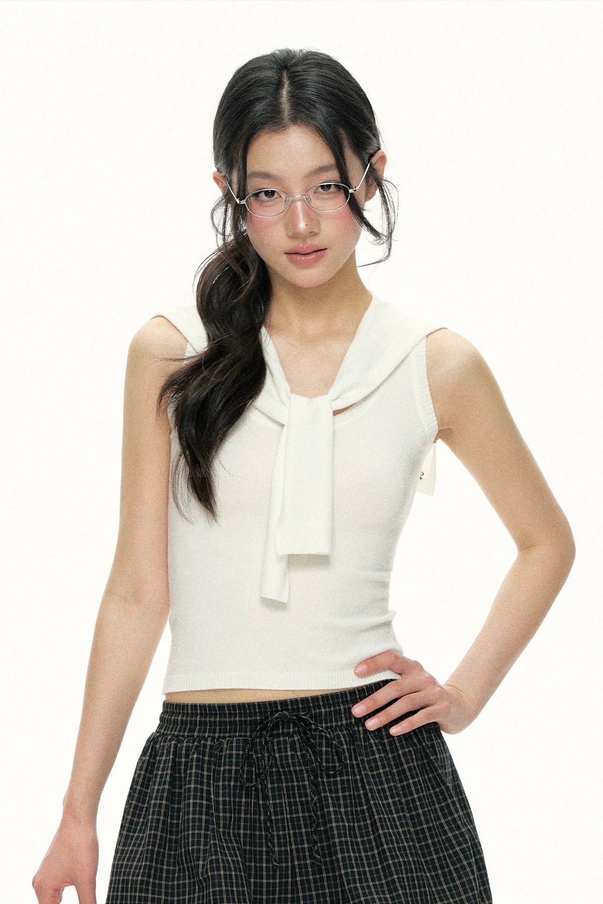 Ariseism Vintage Shawl Slim Vest Two-piece Set